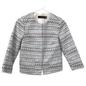 The Limited Cropped embroidered Blazer. Size Pet XS. Cream, grey and light blue